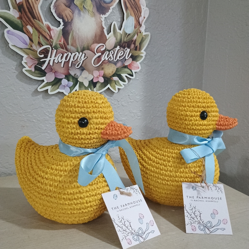 2) Farmhouse Rachel Ashwell Crochet Easter Ducks Resin Duck Spring Baby Boy Room